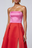 Strapless Pink and Fuchsia A Line Maxi Dress with Slit