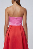 Strapless Pink and Fuchsia A Line Maxi Dress with Slit
