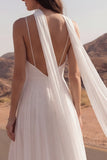 Spaghetti Straps A Line Ivory Maxi Beach Wedding Dress with Slit