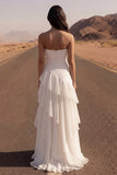 Strapless A Line Ivory Maxi Beach Wedding Dress with Ruffles