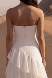 Strapless A Line Ivory Maxi Beach Wedding Dress with Ruffles