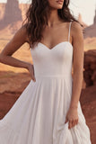Ivory A Line Ruffled Long Boho Wedding Dress with Slit