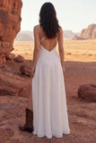 Halter Ivory A Line Ruffled Long Boho Wedding Dress with Slit