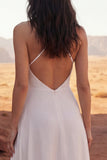 Halter Ivory A Line Ruffled Long Boho Wedding Dress with Slit