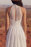 Floral Ivory A Line High Low Lace Boho Wedding Dress