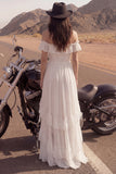 Ivory Ruffled A Line High-Low Beach Wedding Dress