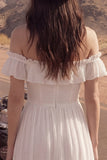 Ivory Ruffled A Line High-Low Beach Wedding Dress