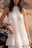 Simple Ivory Tiered High Neck Short Wedding Dress with Ruffles