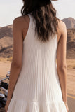 Simple Ivory Tiered High Neck Short Wedding Dress with Ruffles
