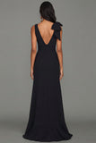 Black Sheath V-Neck Ruffled Long Evening Dress with Slit