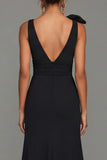 Black A Line V Neck Long Evening Dress with Bow