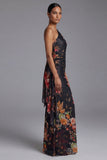 One Shoulder Printed Sheath Ivory Maxi Floral Dress