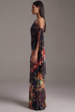 Ivory Asymmetrical Neck Sheath Printed Ruched Floral Dress