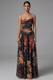Ivory Printed Spaghetti Straps A Line Floral Dress