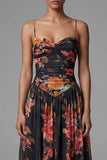 Ivory Printed Spaghetti Straps A Line Floral Dress