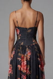Ivory Printed Spaghetti Straps A Line Floral Dress