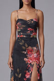 Ivory A Line Spaghetti Straps Printed Maxi Floral Dress with Slit