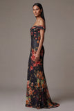 Off The Shoulder Printed Cut Out Black Floral Dress
