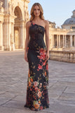 One Shoulder Printed Cut Out Mermaid Black Floral Dress