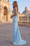 Pink Beaded Mermaid Spaghetti Straps Long Prom Dress with Ruffles