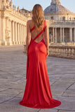 One Shoulder Pink Mermaid Ruched Long Prom Dress with Slit