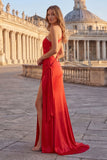 One Shoulder Pink Mermaid Ruched Long Prom Dress with Slit