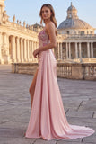 Pink Mermaid Floral Ruched Corset Long Prom Dress with Side Cape