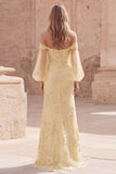 Off the Shoulder Yellow Mermaid Embroidered Long Prom Dress