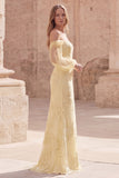 Off the Shoulder Yellow Mermaid Embroidered Long Prom Dress