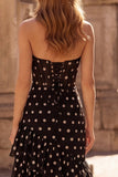 Black Polka Dots Sheath Sweetheart Corset Ruffled Long Prom Dress