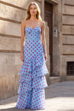 Black Polka Dots Sheath Sweetheart Corset Ruffled Long Prom Dress