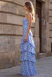 Black Polka Dots Sheath Sweetheart Corset Ruffled Long Prom Dress