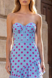 Black Polka Dots Sheath Sweetheart Corset Ruffled Long Prom Dress