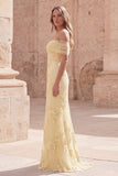 Yellow Floral Off the Shoulder Mermaid Long Prom Dress with Embroidery