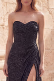 Sparkly Black Sweetheart A-Line Beaded Pleated Long Prom Dress with  Slit
