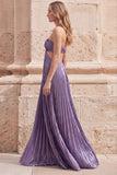 Halter Purple A-Line Cut Out Pleated Long Prom Dress