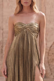 Dark Gold Pleated A-Line Sweetheart Long Prom Dress with Slit