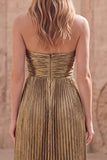 Dark Gold Pleated A-Line Sweetheart Long Prom Dress with Slit