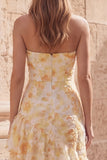 Yellow Flower Sweetheart Sheath Cut Out Long Prom Dress with Ruffles