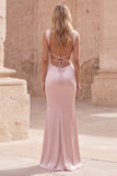 Pink Mermaid Satin Wide Straps Long Prom Dress with Lace Up Back