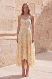 Yellow A-Line Sweetheart Midi Floral Dress