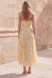 Yellow A-Line Sweetheart Midi Floral Dress