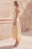 Yellow A-Line Sweetheart Midi Floral Dress