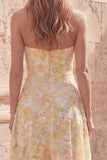 Yellow A-Line Sweetheart Midi Floral Dress