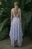 Light Purple Asymmetrical A Line V-Neck Floral Dress