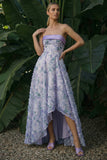 Strapless Light Purple Asymmetrical A Line Floral Dress