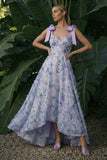 Light Purple Long A Line Appliqued Floral Dress with Bows