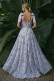 Light Purple Long A Line Appliqued Floral Dress with Bows