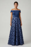 Off The Shoulder Navy Sequins A Line Long Mother of the Bride Dress