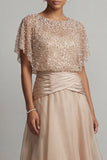 Champagne Sequin A Line Pleated Long Mother of the Bride Dress